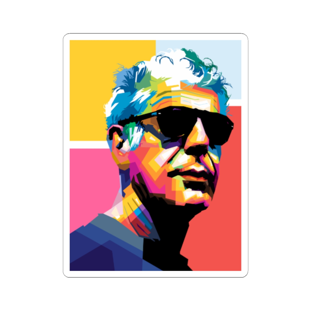 Colorful Pop Art Portrait Kiss-Cut Stickers | Retro Sunglasses | Anthony Bourdain Merch - alternate angle 1, merchandise