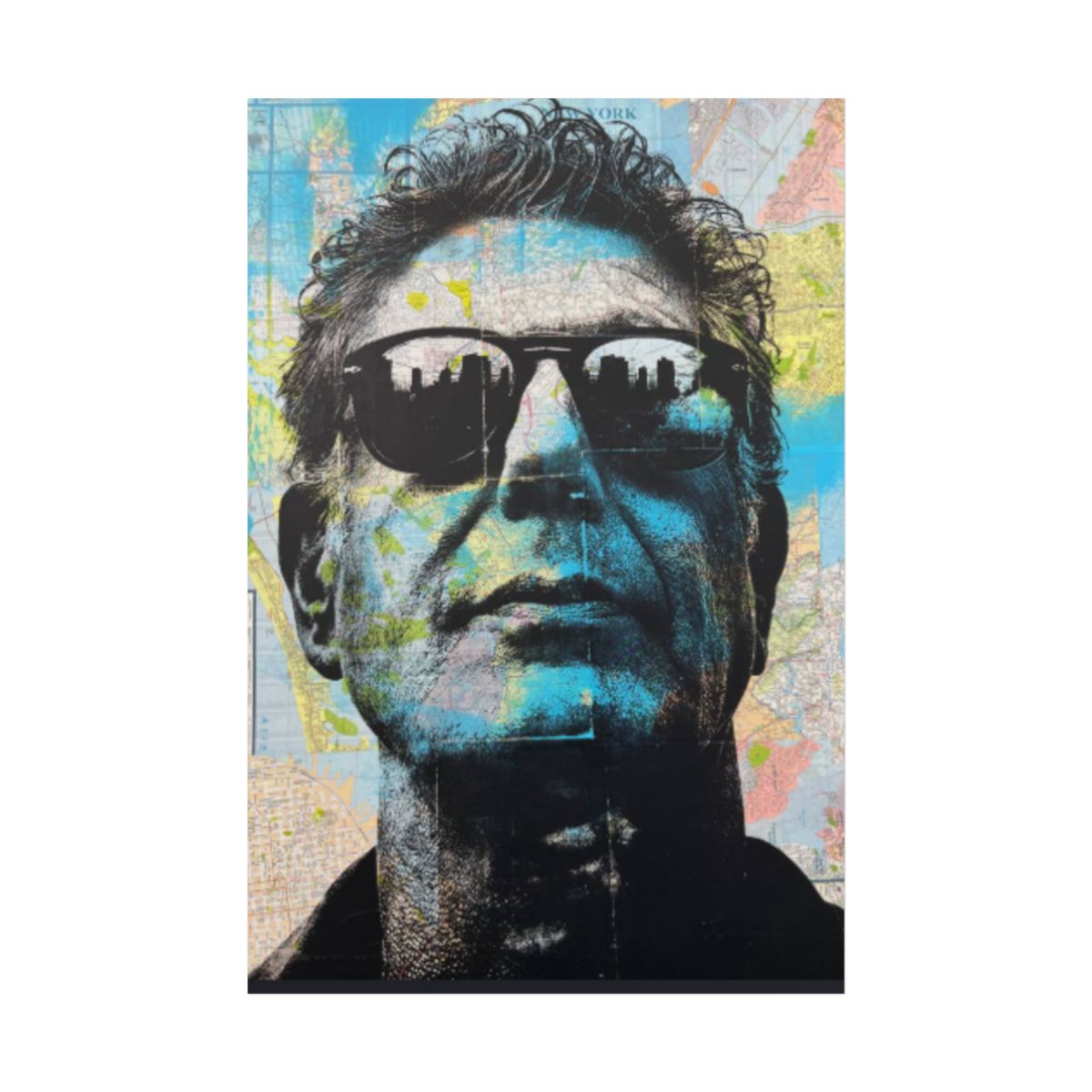 Blue Portrait Sunglasses Rolled Poster | Urban Pop Art Wall Decor | Anthony Bourdain Merch - alternate angle 1, merchandise