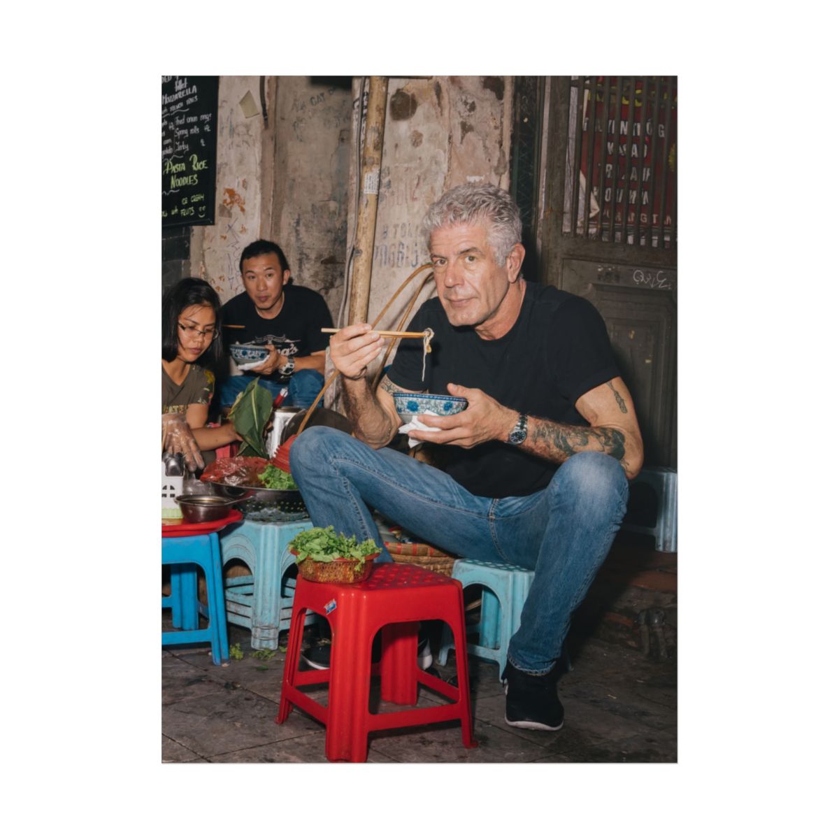 Man Eating Street Food Poster | Rolled Poster | Anthony Bourdain Merch - alternate angle 1, merchandise